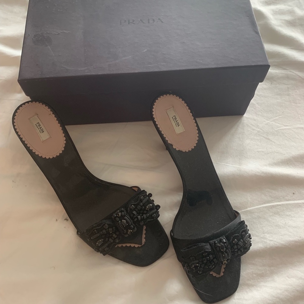 Prada beaded Kitten heels